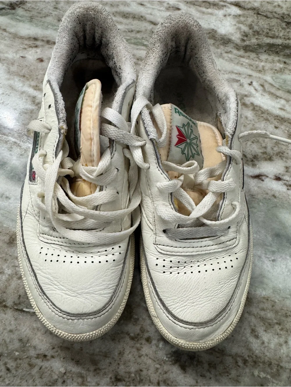 Reebok Men's White Leather with Green & Red Logo Classic C85